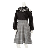 チェック柄レースプチハイフリルドッキングワンピース