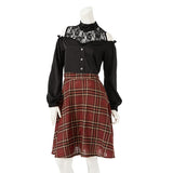 チェック柄レースプチハイフリルドッキングワンピース