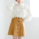 フェイクスエードフロントボタンプリーツフレアスカート