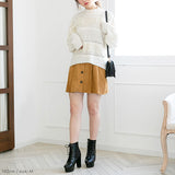 フェイクスエードフロントボタンプリーツフレアスカート