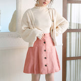 フェイクスエードフロントボタンプリーツフレアスカート