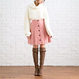 フェイクスエードフロントボタンプリーツフレアスカート