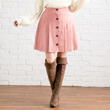 フェイクスエードフロントボタンプリーツフレアスカート