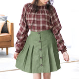 フェイクスエードフロントボタンプリーツフレアスカート