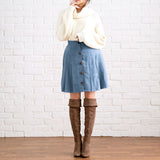 フェイクスエードフロントボタンプリーツフレアスカート
