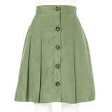 フェイクスエードフロントボタンプリーツフレアスカート