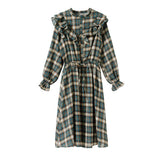 スタンドカラーフリルワンピース