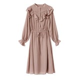 スタンドカラーフリルワンピース