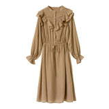 スタンドカラーフリルワンピース