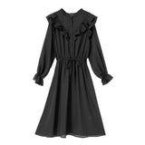 スタンドカラーフリルワンピース