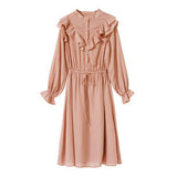 スタンドカラーフリルワンピース