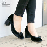 ヒールアップスクエアトゥファーパンプス