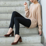 ヒールアップスクエアトゥファーパンプス