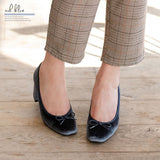 ヒールアップスクエアトゥファーパンプス