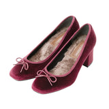 ヒールアップスクエアトゥファーパンプス