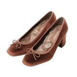 ヒールアップスクエアトゥファーパンプス