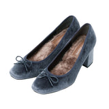 ヒールアップスクエアトゥファーパンプス