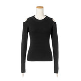 ショルダースリットリブニットトップス