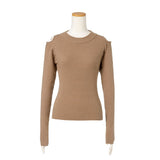 ショルダースリットリブニットトップス