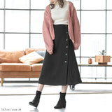 フェイクウールボタンアシメラップスカート