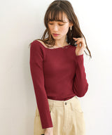 アシメネックリブニットトップス