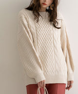 バックシャンケーブルニットトップス