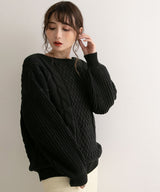 バックシャンケーブルニットトップス