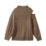 アシメスリットショルダーニットトップス