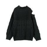 アシメスリットショルダーニットトップス