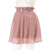 ウエストレースアップラメプリーツミニフレアスカート