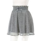 ウエストレースアップラメプリーツミニフレアスカート