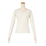 【メール便】両Vネックレース切り替えリブ長袖トップス