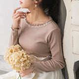 【メール便】ビジューレースリブトップス