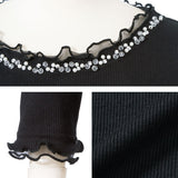 【メール便】ビジューレースリブトップス