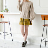 バックシャンスリットリボンケーブルニットトップス