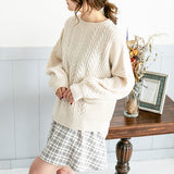 バックシャンスリットリボンケーブルニットトップス