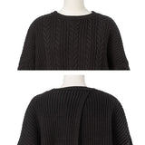 バックシャンスリットリボンケーブルニットトップス