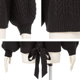 バックシャンスリットリボンケーブルニットトップス