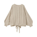 バックシャンスリットリボンケーブルニットトップス