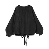 バックシャンスリットリボンケーブルニットトップス