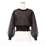 シアーバルーンスリーブニットトップス