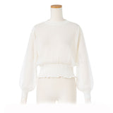 シアーバルーンスリーブニットトップス