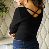 【メール便】バッククロスVネックリブトップス