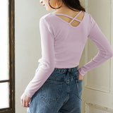 【メール便】バッククロスVネックリブトップス