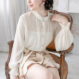 ドビードットデザインボタンシアーシャツ