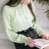 ドビードットデザインボタンシアーシャツ