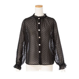 ドビードットデザインボタンシアーシャツ