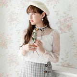 【メール便】リボン付プチハイネックレーストップス