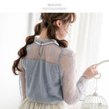 【メール便】リボン付プチハイネックレーストップス