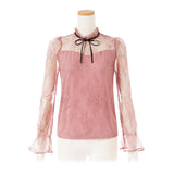 【メール便】リボン付プチハイネックレーストップス